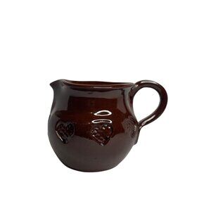 VTG 1986 Ned Foltz Redware Pitcher Handmade Glazed Heart Signed Ceramic Pottery